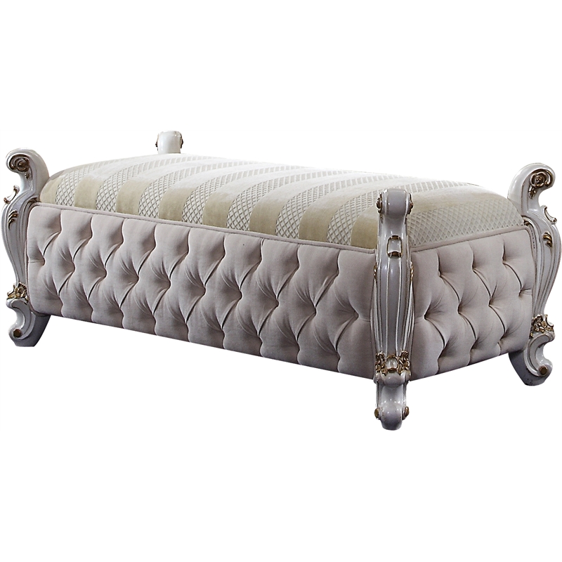Bowery Hill Rectangular Bench with Padded Seat in Antique Pearl