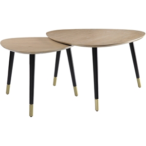 Bowery Hill 2-Piece Round Wooden Nesting Tables in Natural and Black