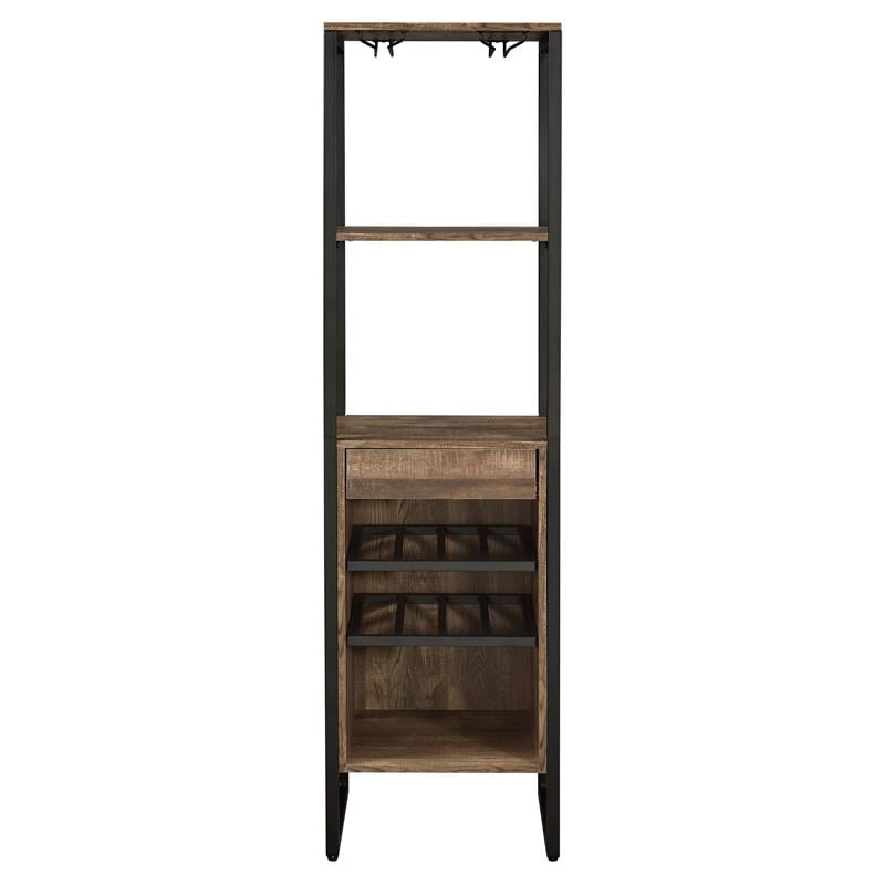 Bowery Hill Metal 1-Drawer Wine Rack with 5 Shelves in Weathered Oak
