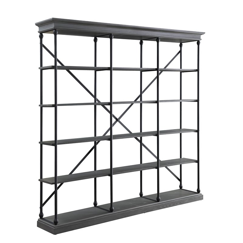 Bowery Hill Wood and Metal 5-Tier Bookshelf with X-Back in Gray & Black