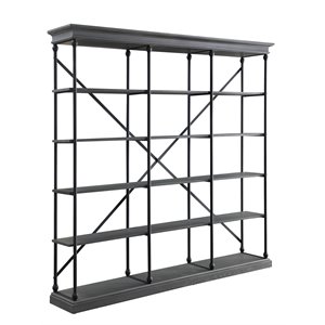 Bowery Hill Wood and Metal 5-Tier Bookshelf with X-Back in Gray & Black