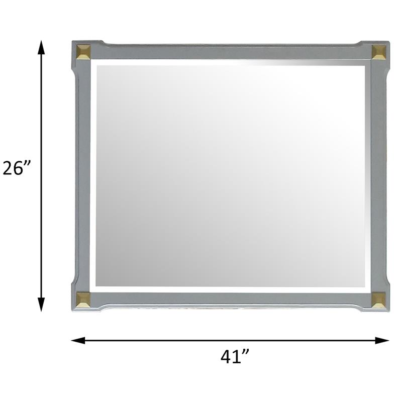 Bowery Hill Wooden Rectangular Mirror with Beveled Edge in Pearl Gray