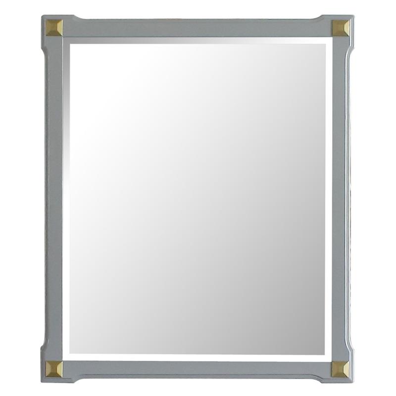Bowery Hill Wooden Rectangular Mirror with Beveled Edge in Pearl Gray