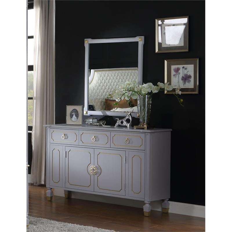 Bowery Hill Wooden Rectangular Mirror with Beveled Edge in Pearl Gray
