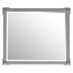 Bowery Hill Wooden Rectangular Mirror with Beveled Edge in Pearl Gray