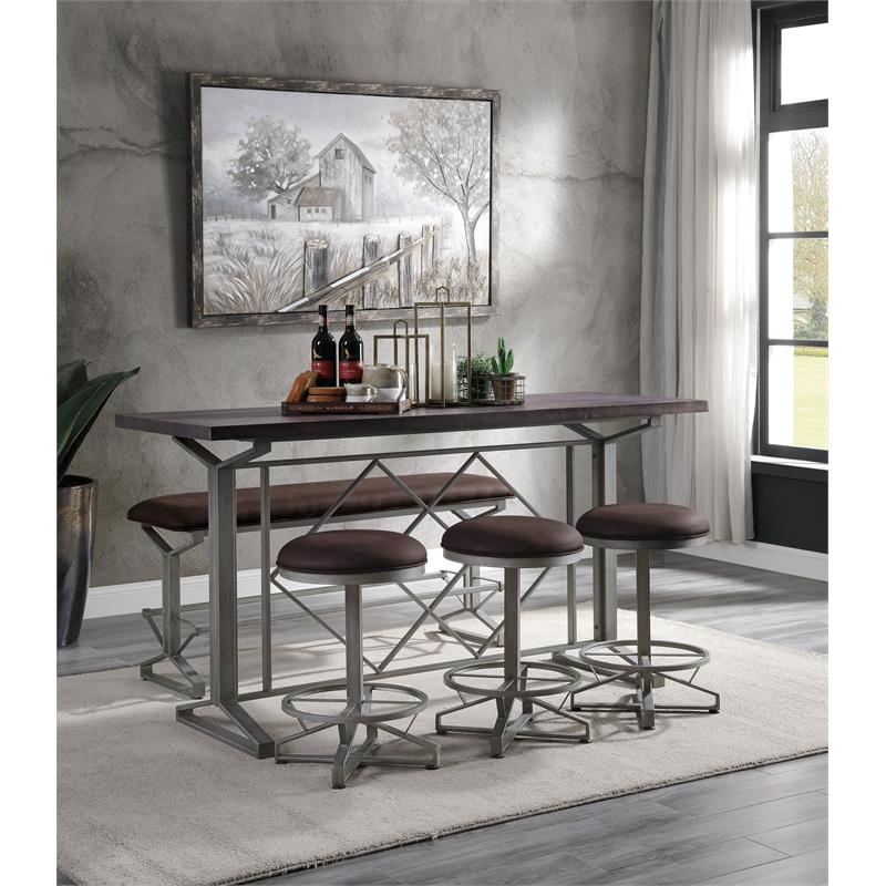 Bowery Hill Round Counter Height Stool with Metal Base in Rustic Brown