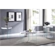 Bowery Hill Triangular End Table in White High Gloss with Clear Glass Base