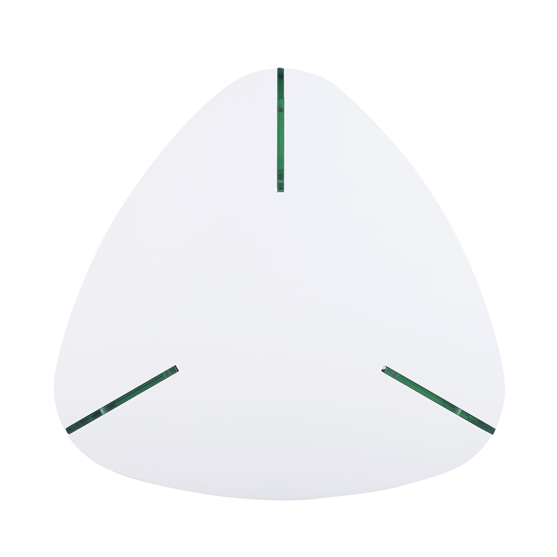 Bowery Hill Triangular End Table in White High Gloss with Clear Glass Base