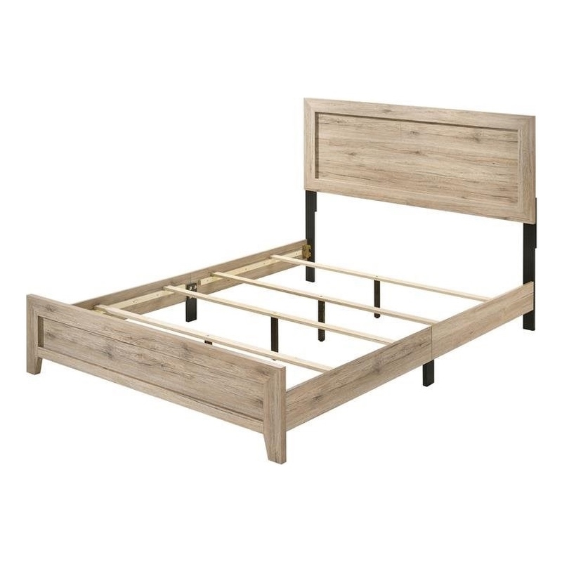 Bowery Hill Rectangular Headboard Queen Panel Bed in Natural Wood Finish