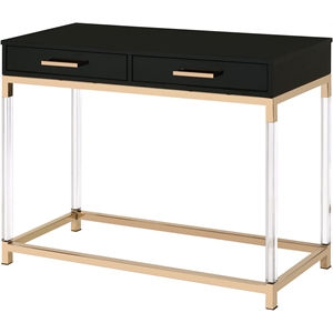 Bowery Hill 2 Drawer Wooden Console Table with Metal Base in Black and Gold