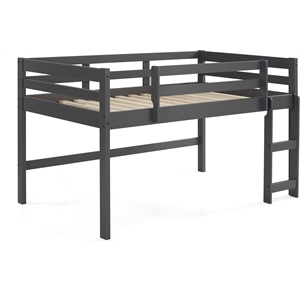 Bowery Hill Twin Loft Wooden Bed with Ladder and Guard Rail in Gray