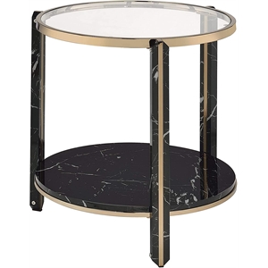 Bowery Hill Round Glass Top End Table in Black and Champagne