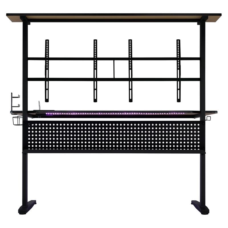 Bowery Hill Gaming Table with USB Ports and Screen Holders in Black