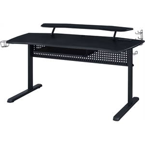 Bowery Hill Metal Frame Gaming Table with USB Port and LED Light in Black