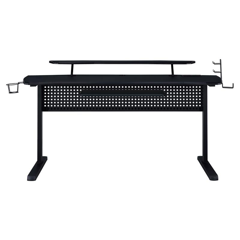Bowery Hill Metal Frame Gaming Table with USB Port and LED Light in Black