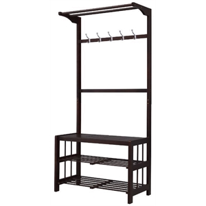 Bowery Hill Wooden Hall Tree with 5 Hooks and 2 Cloth Rods in Espresso