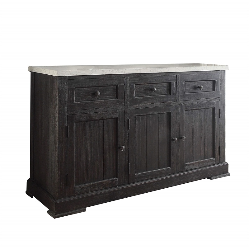 Bowery Hill White Marble Server with Salvaged Dark Oak and 3 Cabinets