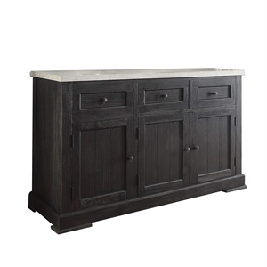 Bowery Hill White Marble Server with Salvaged Dark Oak and 3 Cabinets