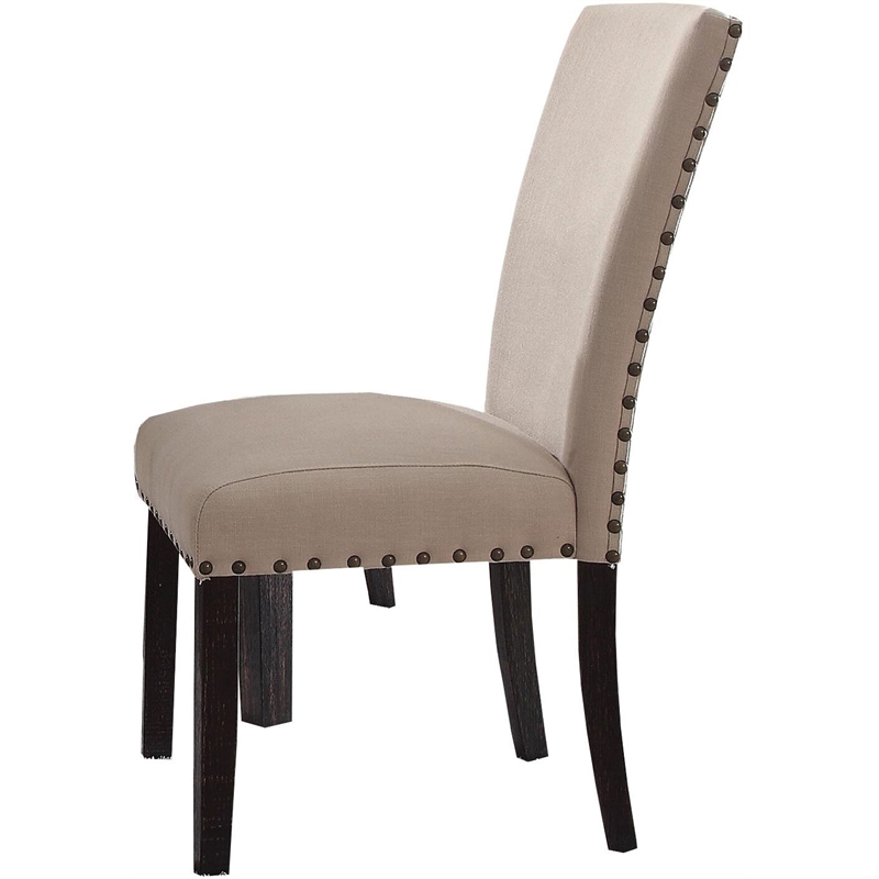 Bowery Hill Linen Side Chair with Nailhead Trim in Salvaged Dark Oak