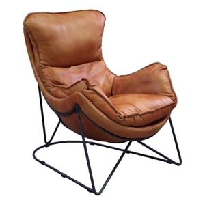 Bowery Hill Accent Chair in Aperol Top Grain Leather and Black Metal