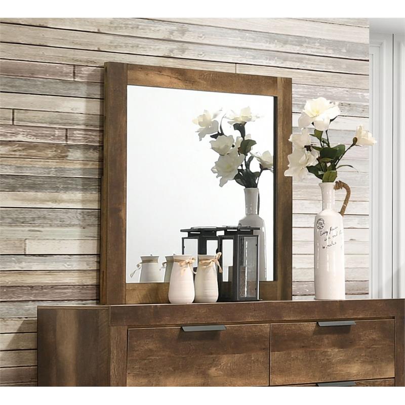 Bowery Hill Square Dresser Mirror with Wooden Frame in Rustic Oak