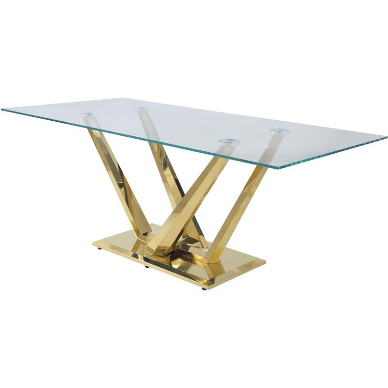 Bowery Hill Dining Table with Clear Glass Top and Mirrored Gold Base