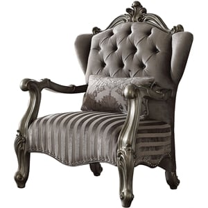 Bowery Hill Velvet Wingback Chair with Pillow in Antique Platinum