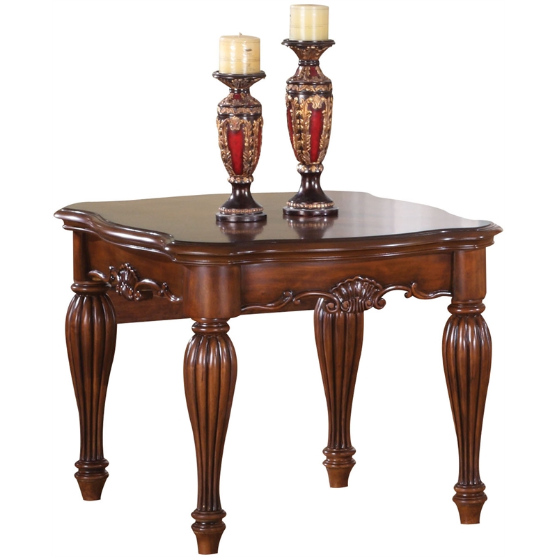 Bowery Hill Rectangular Wooden End Table in Cherry with Fluted Legs