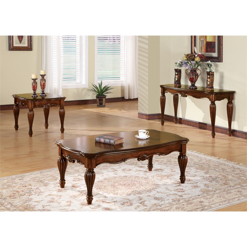 Bowery Hill Rectangular Wooden End Table in Cherry with Fluted Legs