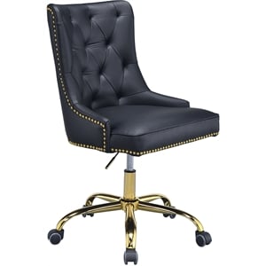 Bowery Hill Faux Leather Tufted Swivel Office Chair in Black Gold