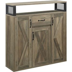 Bowery Hill 1-Drawer Wooden Server in Rustic Oak with Storage Doors