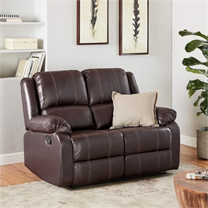 Bowery Hill Faux Leather Motion Reclining Loveseat in Brown with Rocker