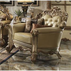 Bowery Hill Faux Leather Chair with 2 Pillows in Bone and Gold Patina