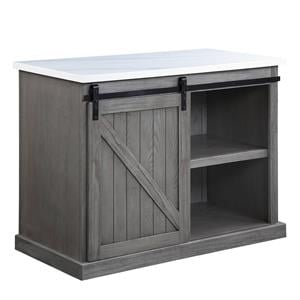 Bowery Hill Wooden Kitchen Island with Marble Top and Barn Door in Grey
