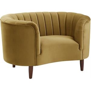 Bowery Hill Chair in Olive Yellow Velvet with Channel Tufting and Wood Legs