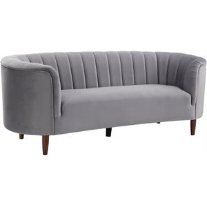 Bowery Hill Sofa in Gray Velvet with Channel Tufting and Wood Legs