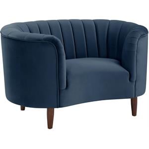 Bowery Hill Chair in Blue Velvet with Channel Tufting and Wooden Legs