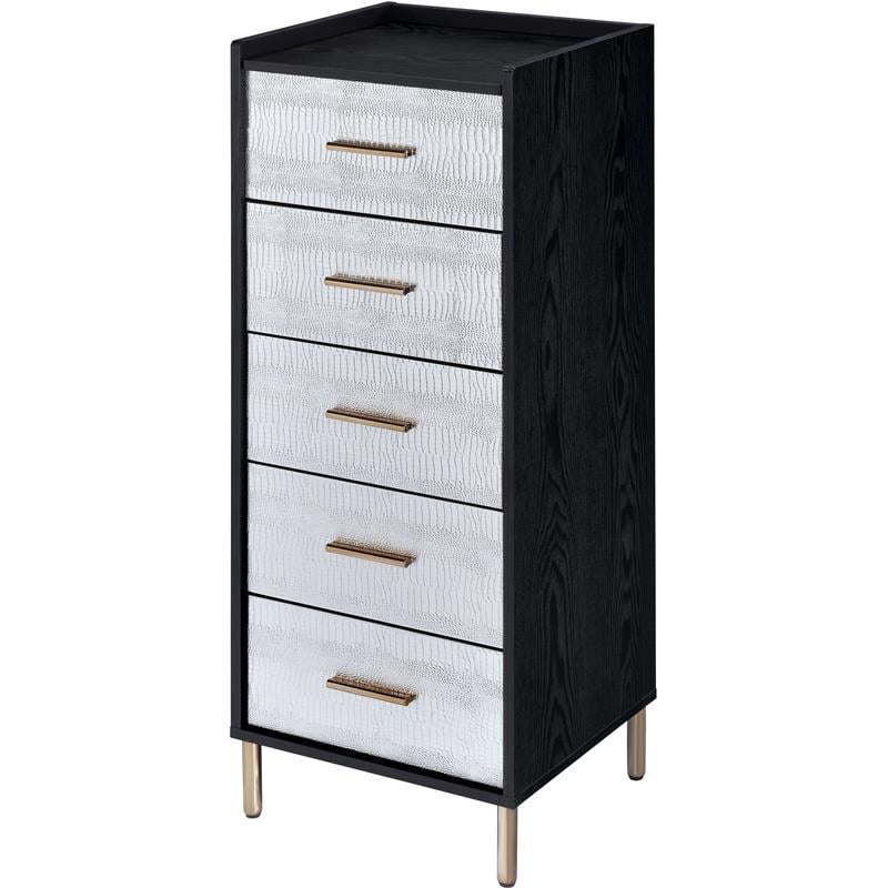 Bowery Hill Jewelry Armoire with Crocodile Drawers in Black and Gold Finish
