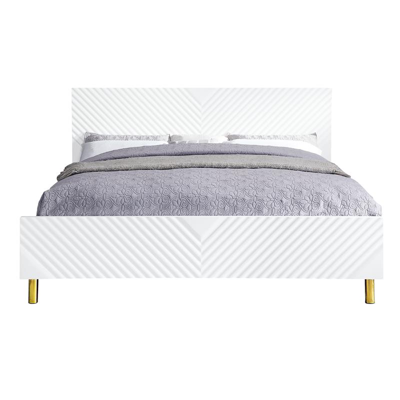 Bowery Hill Eastern King Bed with Metal Legs in White High Gloss Finish