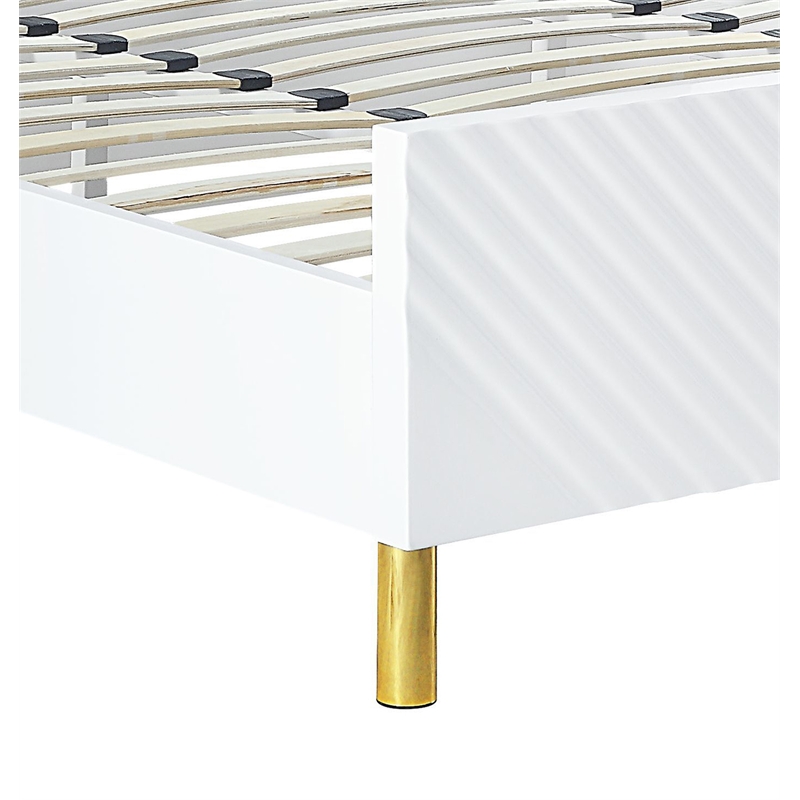 Bowery Hill Queen Bed with Metal Legs in White High Gloss Finish