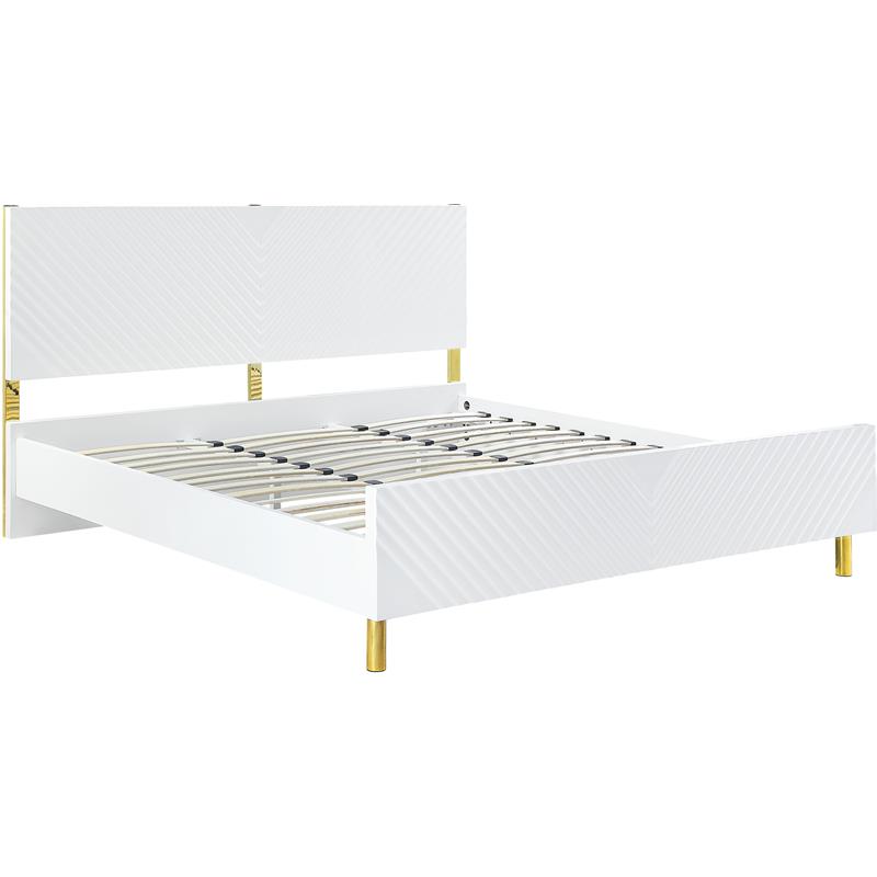 Bowery Hill Queen Bed with Metal Legs in White High Gloss Finish