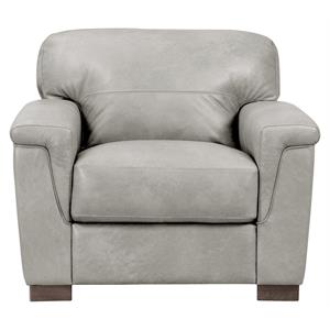 Bowery Hill Leather Cushion Back Chair in Pearl Gray Upholstery