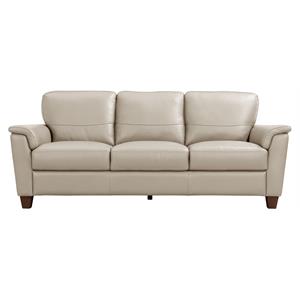 Bowery Hill Pillow Top Arm Sofa in Beige Leather with Wooden Inner Frame