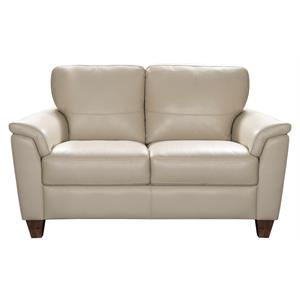 Bowery Hill Pillow Top Arm Loveseat in Beige Leather with Wooden Frame