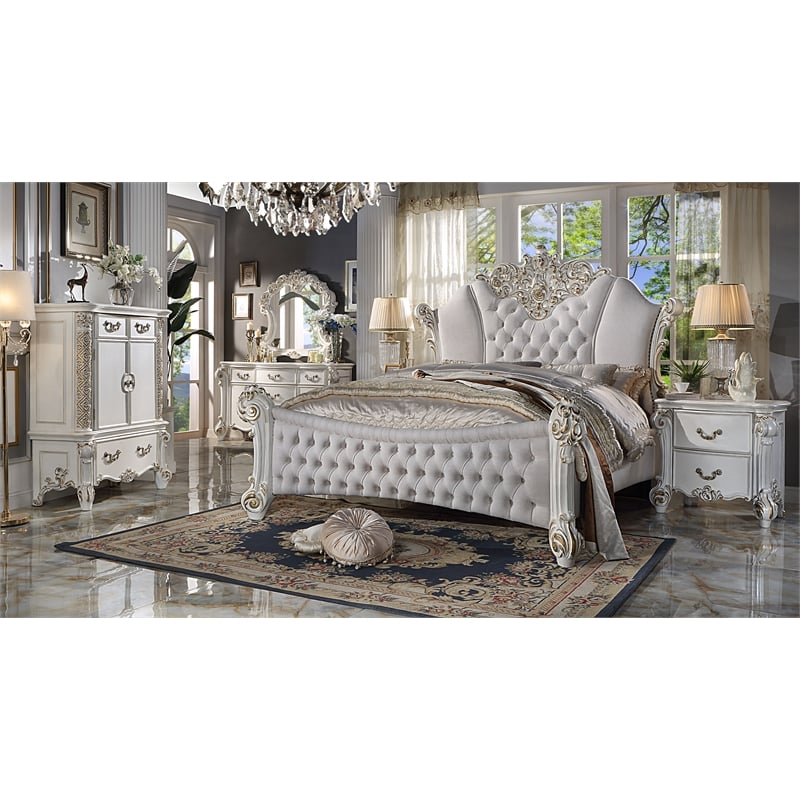 Bowery Hill California King Poster Bed in Two Tone Ivory Fabric