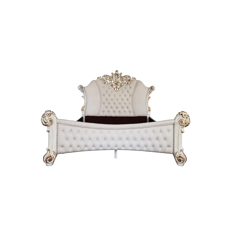 Bowery Hill Queen Bed in Two Tone Ivory Fabric with Button-Tufted Panels