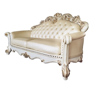 Bowery Hill Sofa with 5 Pillows in Champagne and Antique Pearl Finish