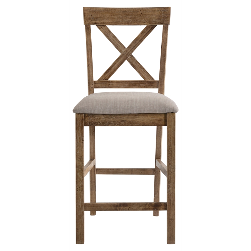Bowery Hill Counter Height Chair Set in Tan Linen and Weathered Oak