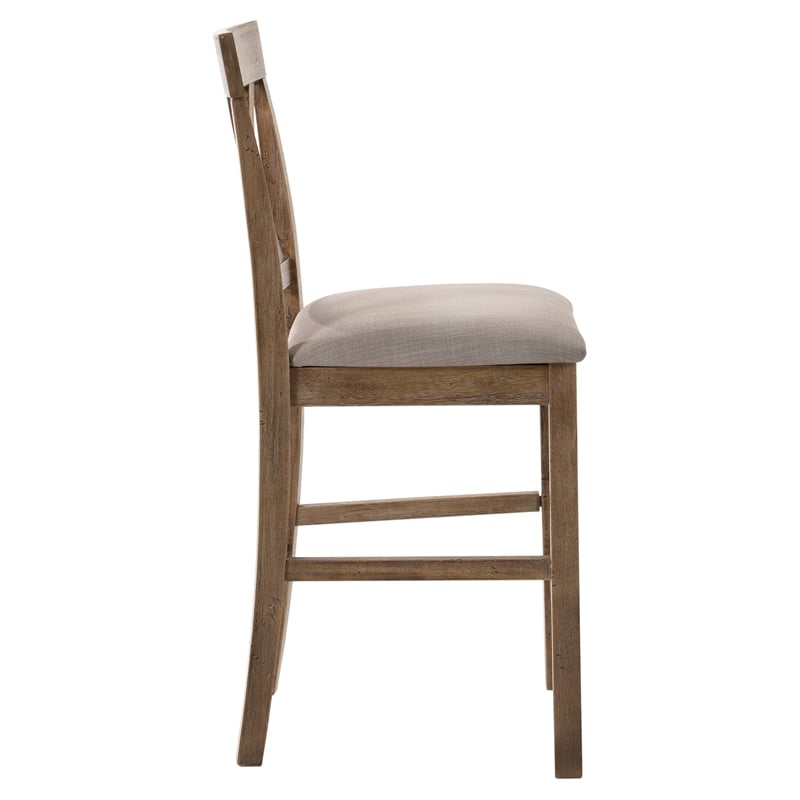 Bowery Hill Counter Height Chair Set in Tan Linen and Weathered Oak