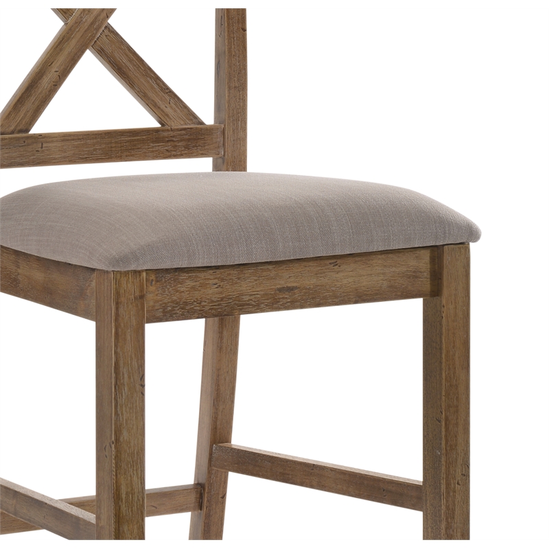 Bowery Hill Counter Height Chair Set in Tan Linen and Weathered Oak